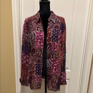 Coldwater Creek Purple and Brown Patterned Flowy Big Top